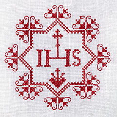 Bestickte Weihkorbdecke Kreuz